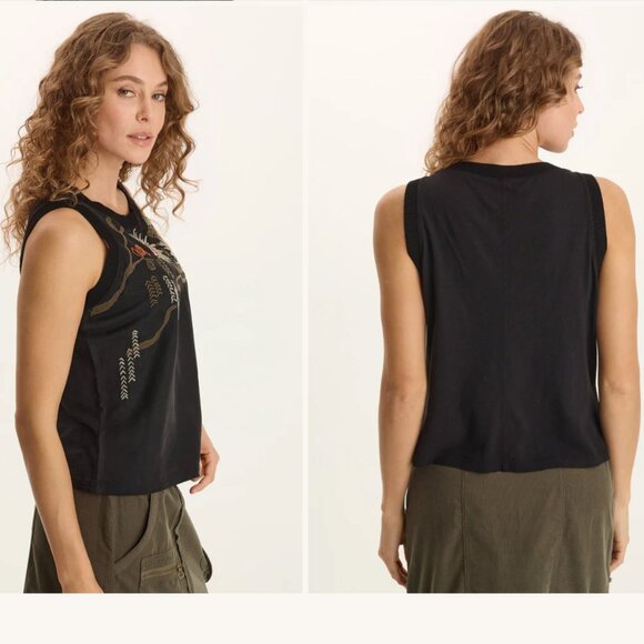 XCVI Katrine Tencel Floral Embroidered Sleeveless Tank Top Shell | Black | Sz XS - Picture 2 of 8